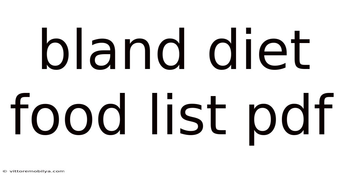 Bland Diet Food List Pdf