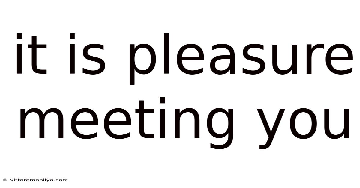It Is Pleasure Meeting You